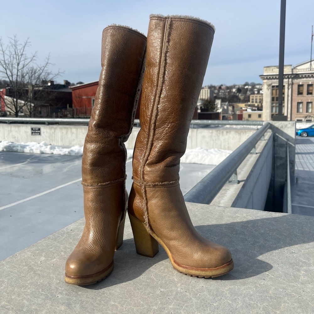 Prada leather and fur boots